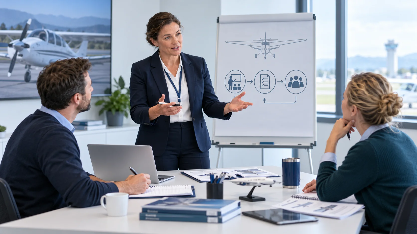 Aviation instructor leading a foundational train-the-trainer classroom session