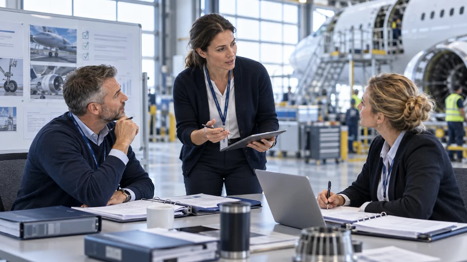 Aviation professionals conducting an advanced safety and quality audit review