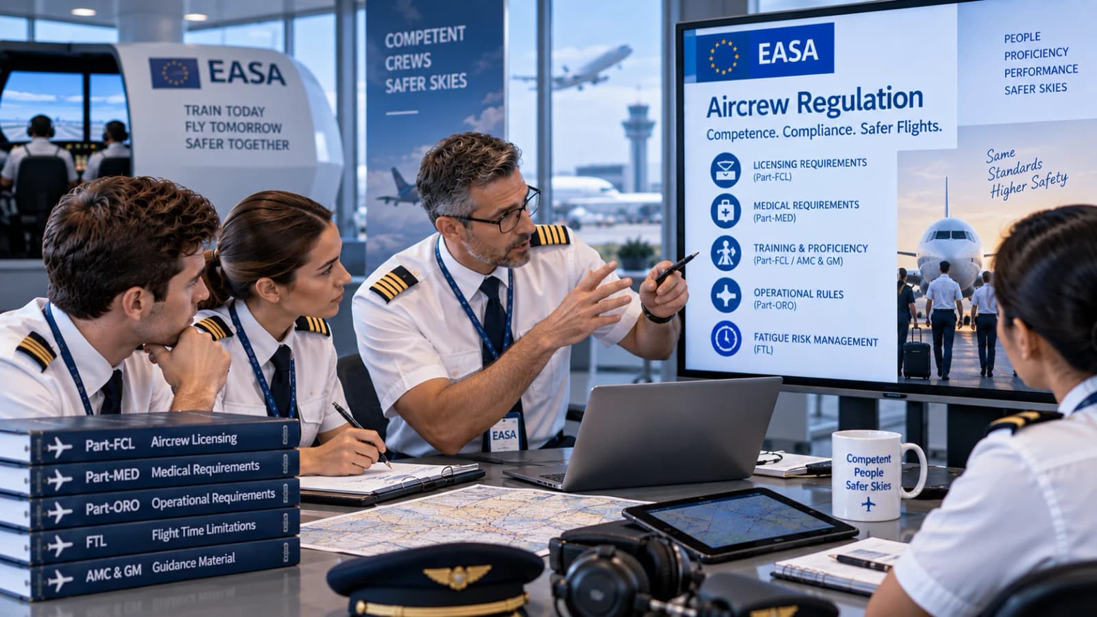 Flight-crew professionals reviewing qualification, training, and regulatory requirements